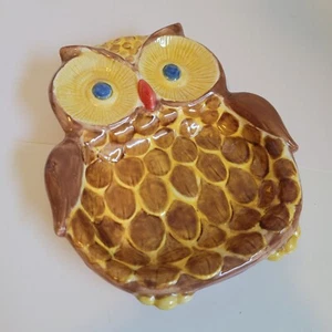 Owl Shaped Trinket Dish Brown Yellow Handmade Signed M Wert Great See Descript! - Picture 1 of 13