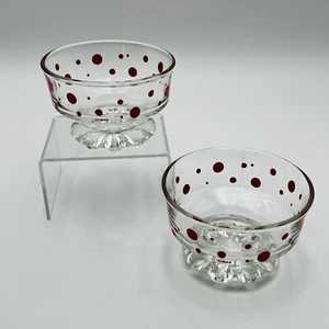 2 ciotole da dessert in vetro a pois rosso stile ancoraggio hocking - Foto 1 di 9