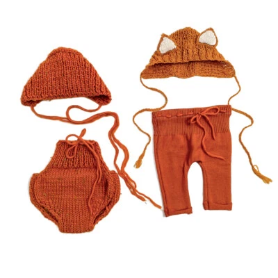 Set newborn 4 pezzi color mattone - Cappellini, pantalone e mutandina - Props - Immagine 1 di 4