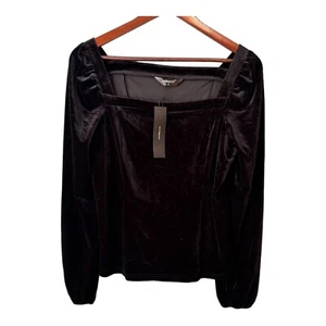 Allegra K NWT Velvet Top Square Neck Long Sleeves in Black. Medium - Picture 1 of 10