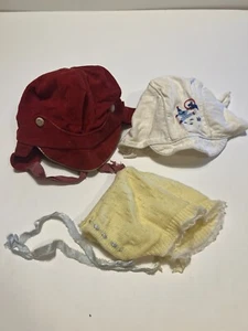 Baby Vintage Hats Lot Red White Yellow Corduroy Knit Cotton - Picture 1 of 11