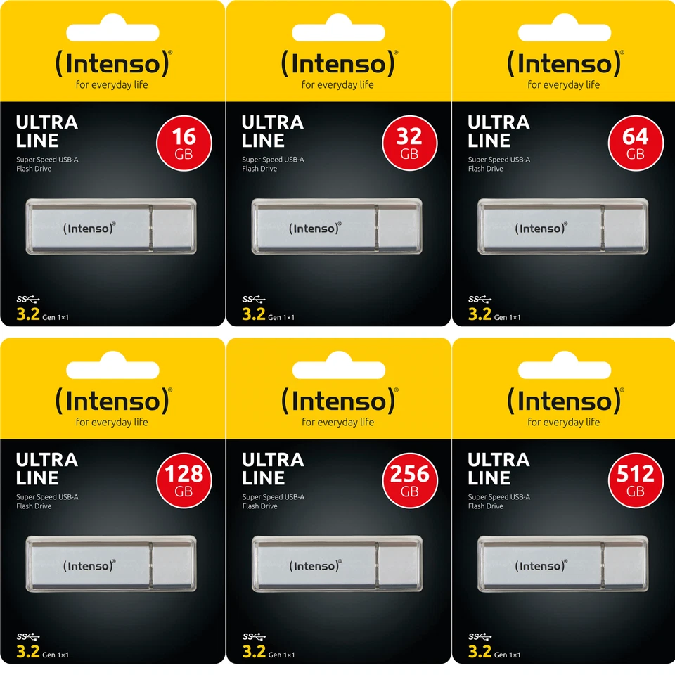 Intenso Ultra Line USB Stick 3.2 Silber Flash Drive 16GB 32GB 64GB 128GB 256GB - Image 1 of 1