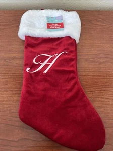 MONOGRAM INITIAL “H” CHRISTMAS STOCKING LARGE FLUFFY & RED + WHITE TRIM 20” NWT - Picture 1 of 3