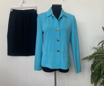 Traje Falda Tejida Santana Gris Turquesa Negro Colección ST.JOHN 6 ¡USADO EN EXCELENTE ESTADO! Foto 1 de 4