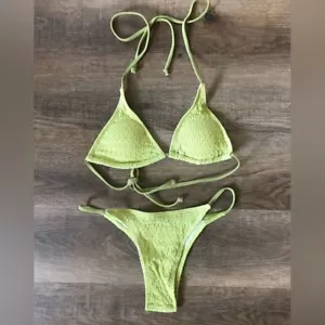 ZAFUL Women's Shirred Smocked Halter Tie Side Triangle String Bikini, Medium - Picture 1 of 6