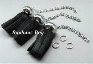KILT SPORRAN TASSELS REPLACEMENT BLACK BOVINE CHROME FINDINGS REPAIR SET of 3 - Picture 1 of 4