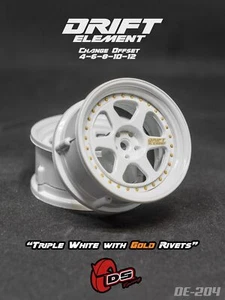 DS Racing Drift Element 6 Spoke (Triple White w/Gold Rivets) (2) DE-204