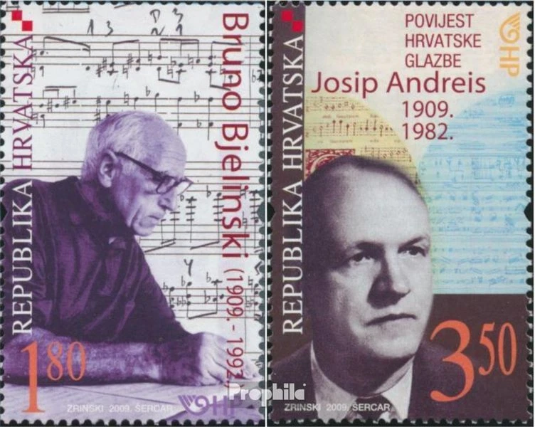 Selos Croácia 2009 Mi 890-891 em perfeito estado, sem marca de charneira 2009 Personalidades a Música - Imagem 1 de 1