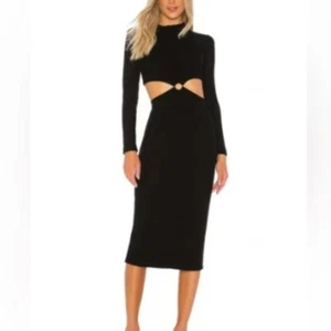 LNA Womens Dress Medium Black Cut Out Long Sleeve Midi Jersey Knit Cocktail Body - Picture 1 of 8