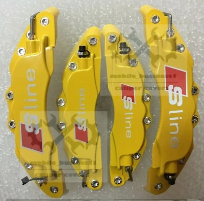 Metal Yellow S line Brake Caliper Cover For Audi A1 A2 A3 A4 Q1 Q2 Q3 F11"R9" - Image 1 of 4
