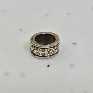 Brighton ABC Silver Oval Spacer Beads Rhinestone Slider Charm - Picture 1 of 6
