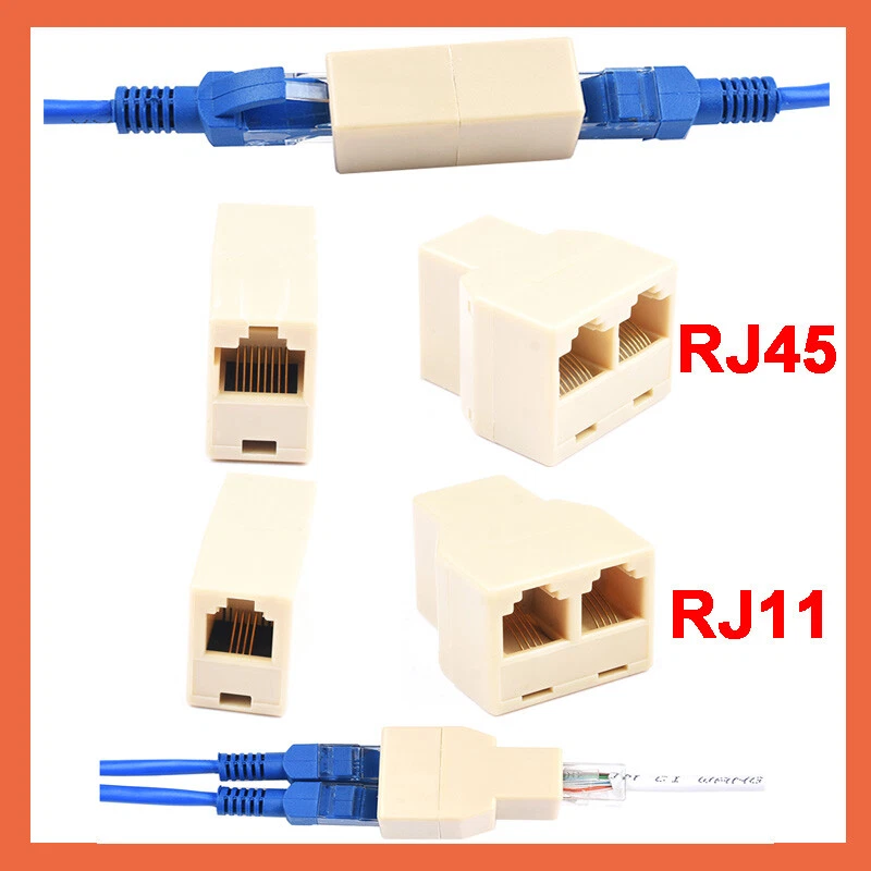 RJ11 RJ45 Plug Adaptor-Connect ADSL DSL Cable to Telephone Phone Socket Coupler - Image 1 of 4