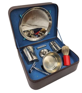 Juego de afeitado de viaje vintage raro para hombre con estuche 8 artículos - Imagen 1 de 15