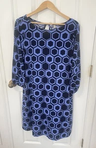 Madison Damenkleid Größe Large 3/4-Ärmel blau schwarz geometrisches Muster - Bild 1 von 4