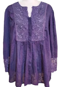 Coldwater Creek cotton blend purple lace embroidered burnout Boho tunic top PL - Bild 1 von 13