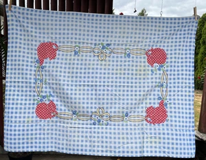 Vintage Embroidered & Applique Polkadot teapot Tablecloth 33×45"Super cute AS IS - Picture 1 of 4