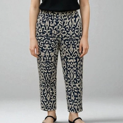 Style & Co. Pantalones de pierna ancha de lino puro azul blanco Palazzo con cordón talla 10 Foto 1 de 4