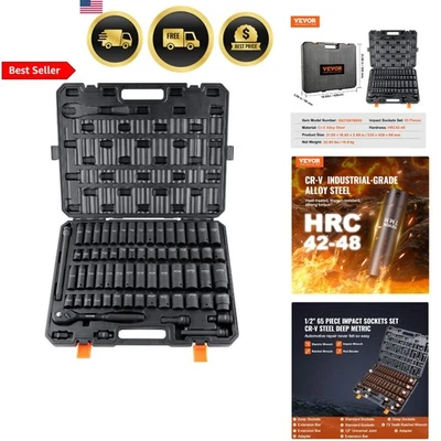 Impact Socket Set 65 Pieces SAE Metric Heavy Duty Impact Wrench Tools - Image 1 of 4