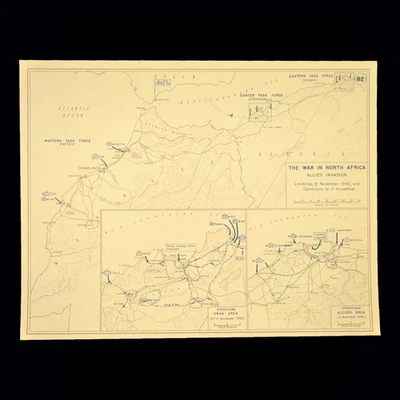Vintage Allied Invasion North Africa Map WWII Operation Torch World War 2 - Image 1 of 4