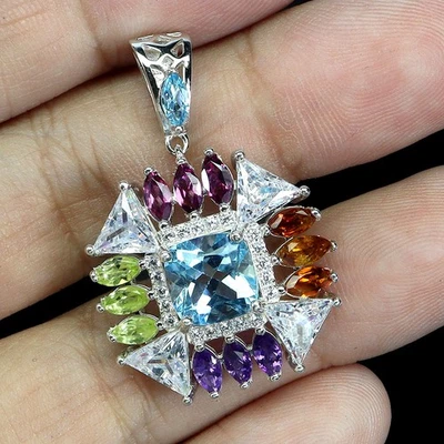 925 Pendente Argento Sterling Cuscino Swiss Topazio 8mm Ametista Gemma Gioielli - Immagine 1 di 4