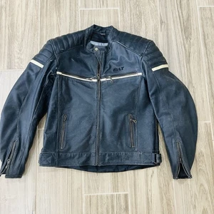 Custom Bilt Cafe Racer Leather Jacket Men's Size 44 Padded Black Distressed - Foto 1 di 16