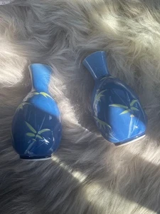 11 x 3 cm Sake Flasche 2er Set Tokkuri Trinkgefäß Japanische Keramik Blau - Bild 1 von 6