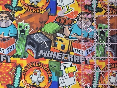 Custom 100% Cotton Woven Fabric Miner Movie Lava Chicken By the 1/4 Yard 9X56 - Image 1 of 2