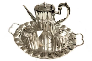 Kaffeeset aus 925 Silber ca. 3610 g Art - Deco Stil Mexico [BRORS 11845] - Zdjęcie 1 z 5