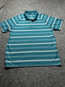 Oakley Men Golf Shirt Large Green/White Stripes Polo Short Sleeves 1/4 Button Up - Picture 1 of 7