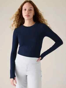 Athleta S SMALL Ascent Seamless Top Navy Breathable Merino Wool Shirt Base-Layer - Picture 1 of 8