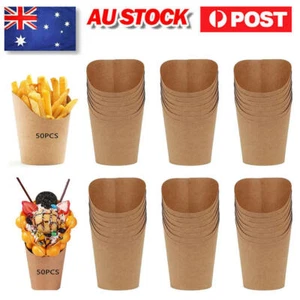 50 Pcs 140z French Fries Cups Disposable Kraft Paper Cups Snack Containers New - Picture 1 of 8