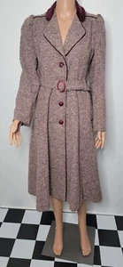 Vintage 60er 70er Burgunder Wolle Tweed & Samt Trench Swing Mantel Damen Gr. S-M - Bild 1 von 15