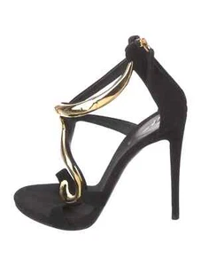 Sandalias GIUSEPPE ZANOTTI negras gamuza metal ribete talla 7 IT 37 buen estado de uso - Imagen 1 de 7