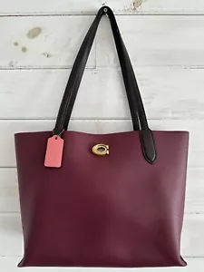 COACH Colorblock Leather Coated Canvas Signature Interior Willow Tote - Picture 1 of 11