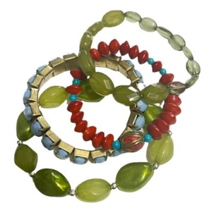 Lot Of Four 1990’s Vintage Bohemian Beaded Colorful Bracelets, Stackable - Picture 1 of 3