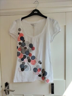 BNWT Rocha John Rocha Ladies Size 8 White Mix 100% Cotton Short Sleeve T-Shirt - Image 1 of 4
