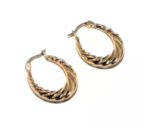 Ladies/womens 9ct yellow gold oval earrings embossed with a fluted design - Picture 1 of 8