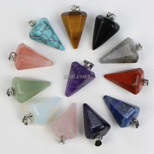 12pcs Mixed Natural Stone Crystal Quartz Gems Hexagonal Pyramid Pendulum Pendant - Picture 1 of 6