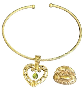Premier Designs Choker Necklace W/ Exchangeable Pendants Gold Tone Heart Pendant - Picture 1 of 12