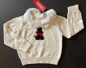 NWT Gymboree Holiday Friend 4 4T Ivory Faux Fur Collar Scottie Dog Sweater - Picture 1 of 1