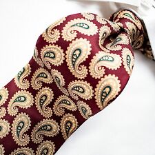 HUNTINGTON Ruby Red with Green Gold Paisley Silk Tie 57"L x 3.75"W