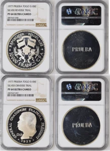 1977 Togo Gnassingbe Eyadema Silver Trial Strikes Prueba NGC PF64UC Mintage 10 - Picture 1 of 8