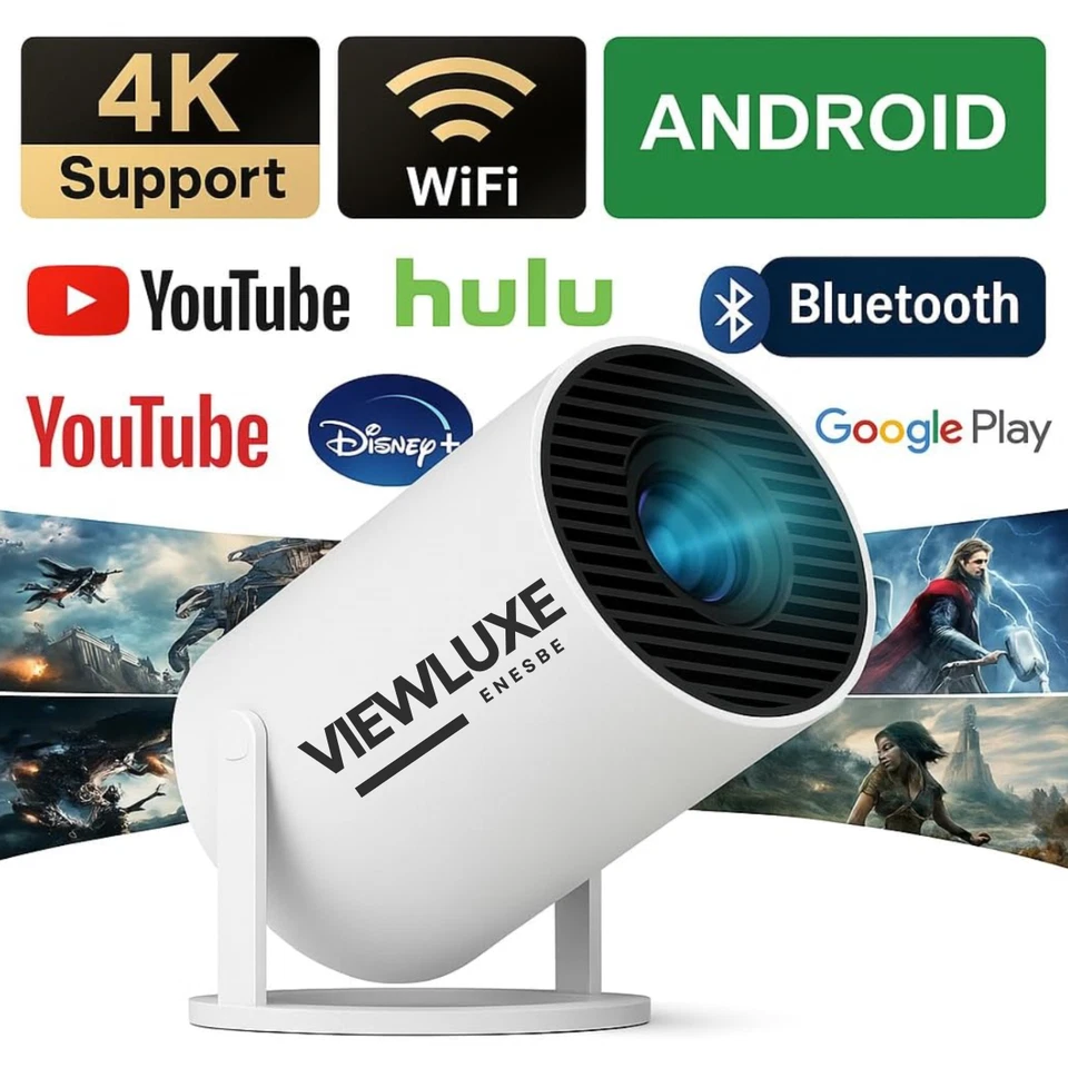 Viewluxe - HY300 PRO Projector 4K Android 11 Dual Wifi6 BT 5.0 260 ANSI 1080P - Image 1 of 4