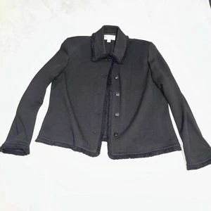 Women’s St. John By Marie Gray Black Knit Button Up Jacket Size 12 - Picture 1 of 6