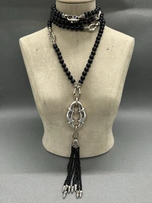 Scott Kay Authentic Sterling Silver & Black Onyx Beaded Tassel Necklace - Image 1 of 4