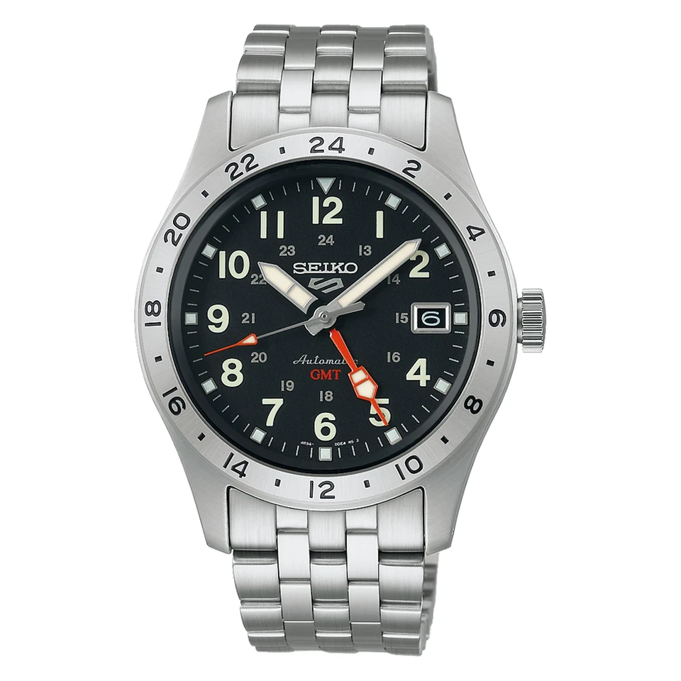 New Seiko 5 Sports Automatic GMT Black Dial Steel Bracelet Watch SSK023 - Image 1 of 1