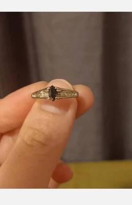 Anillo de compromiso oro blanco solitario 10k azul marquesa zafiro filigrana vintage Foto 1 de 4