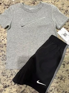 Nike Little Boy Dri-Fit T-Shirt & Shorts 2 Piece Set, Black, Gray Sz-7 - Picture 1 of 1
