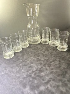 Javit Towle CLIPPER ENVÍO Cristal Grabado 60 OZ Jarra 6 Vasos Años 70 - Imagen 1 de 7