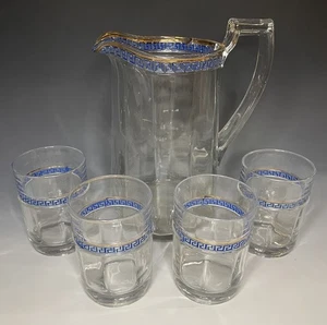 Antiker viktorianischer EAPG U.S. Glas "Sheraton" Krug & Trinkgläser blauer Schlüssel - Bild 1 von 12